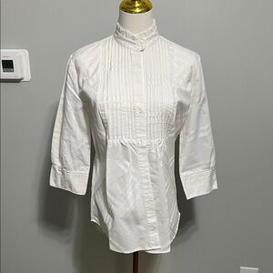 New York & Company White Victorian Ruffle Collar Button-Down Blouse